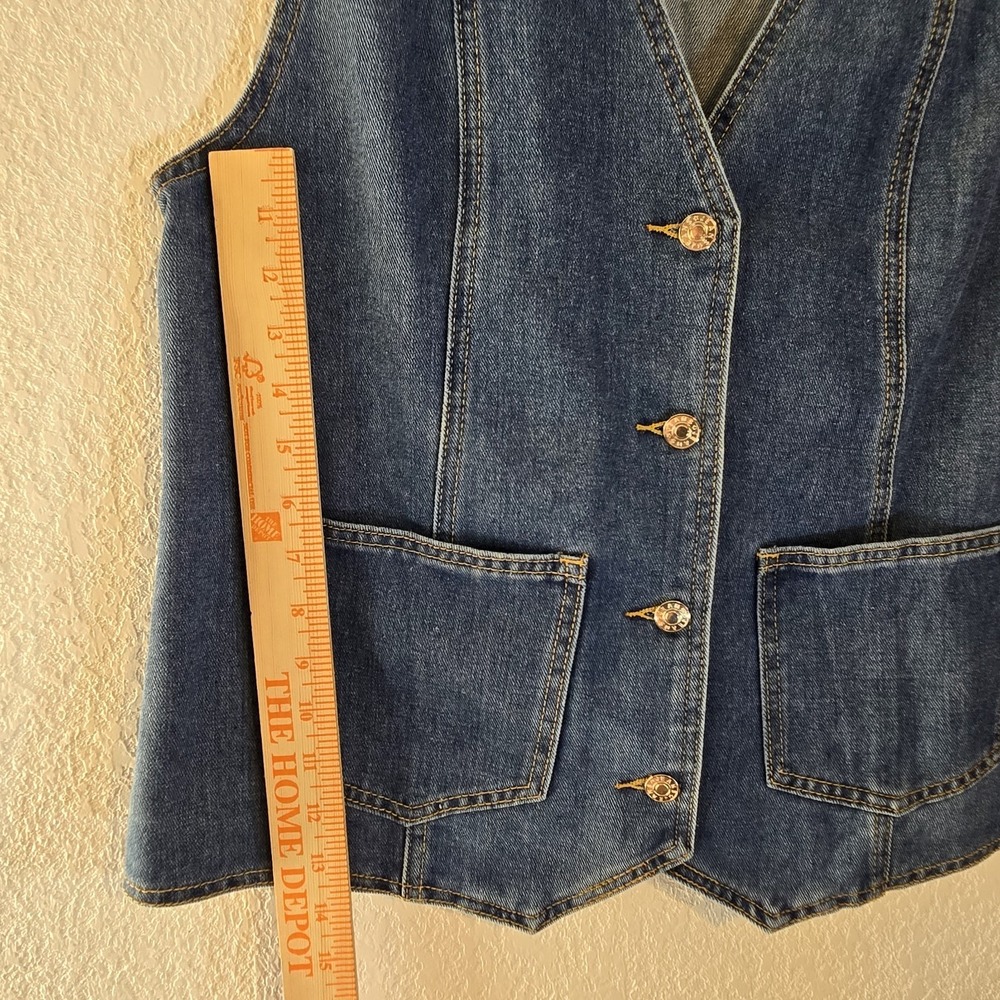 Jeans Denim Vest Womens Large Blue Button Front Utility Pocket Western 90s Y2K - Picture 5 of 11